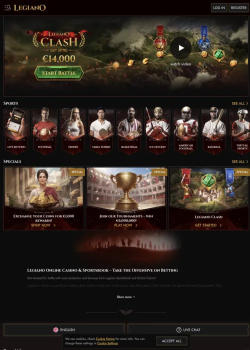 Lobby giochi slot collezione Legiano Casino