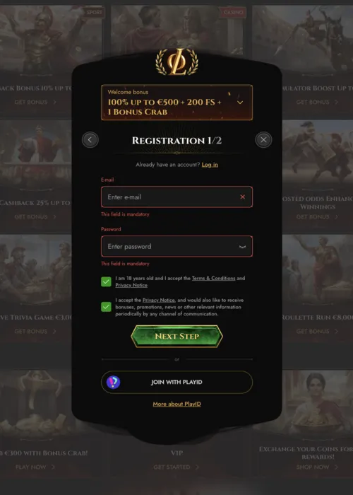 Registrazione rapida giocatore nuovo Legiano Casino